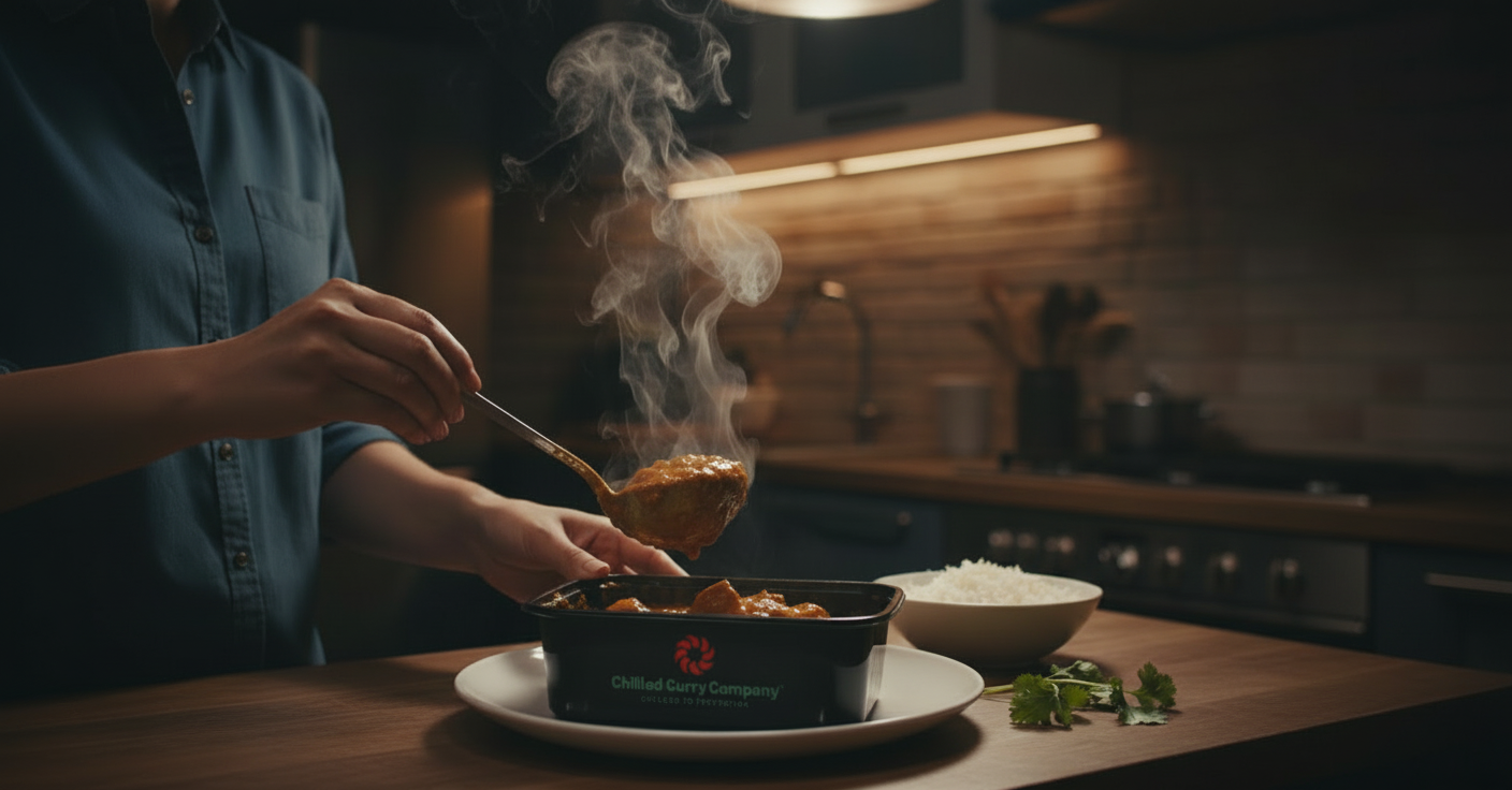 Ready in 5 minutes — heating curry at home